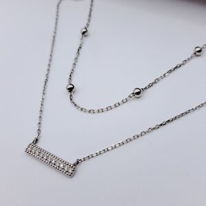 Minimalist Sterling Silver CZ Bar Necklace